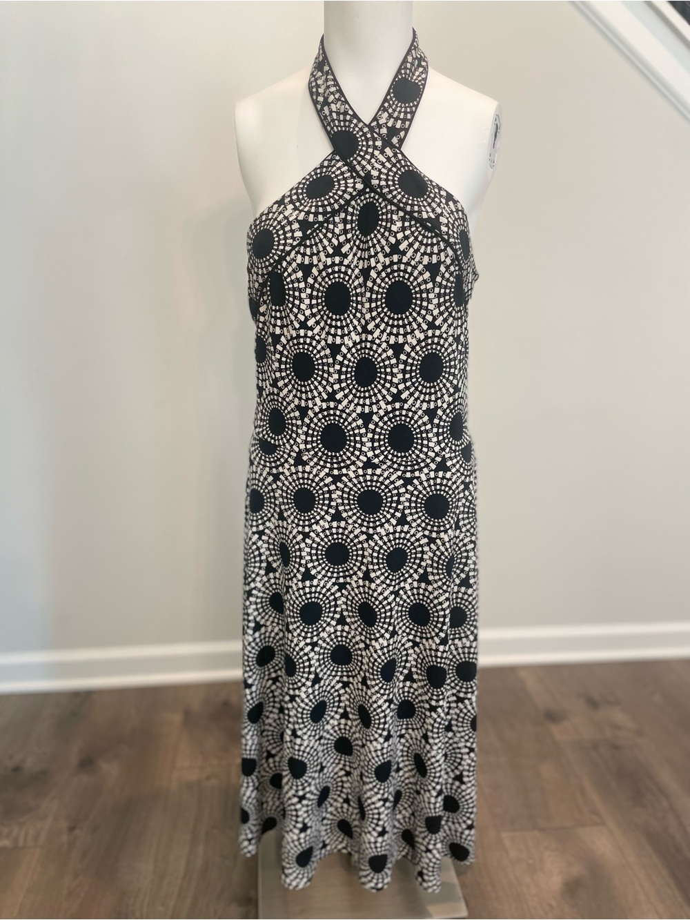London Times Black and White Cross-Neck Dress